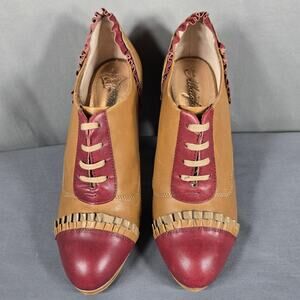 Miss Albright Leather Oxford Heels Womens 8.5 Tan Burgundy Anthropologie Pumps